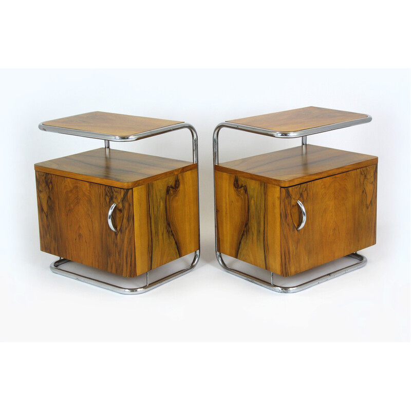 Pair of vintage Bauhaus chromed tubular steel night stands, Czechoslovakia 1930s