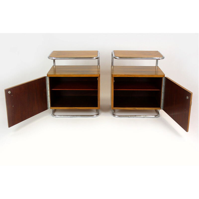 Pair of vintage Bauhaus chromed tubular steel night stands, Czechoslovakia 1930s