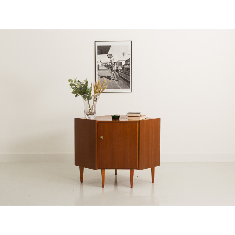 Vintage teak corner cabinet on compass base