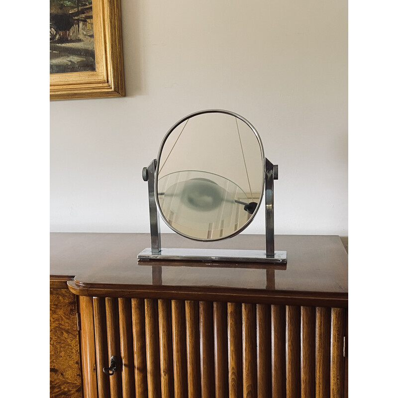 Espelho de mesa de latão niquelado de meados do século, Itália Anos 60