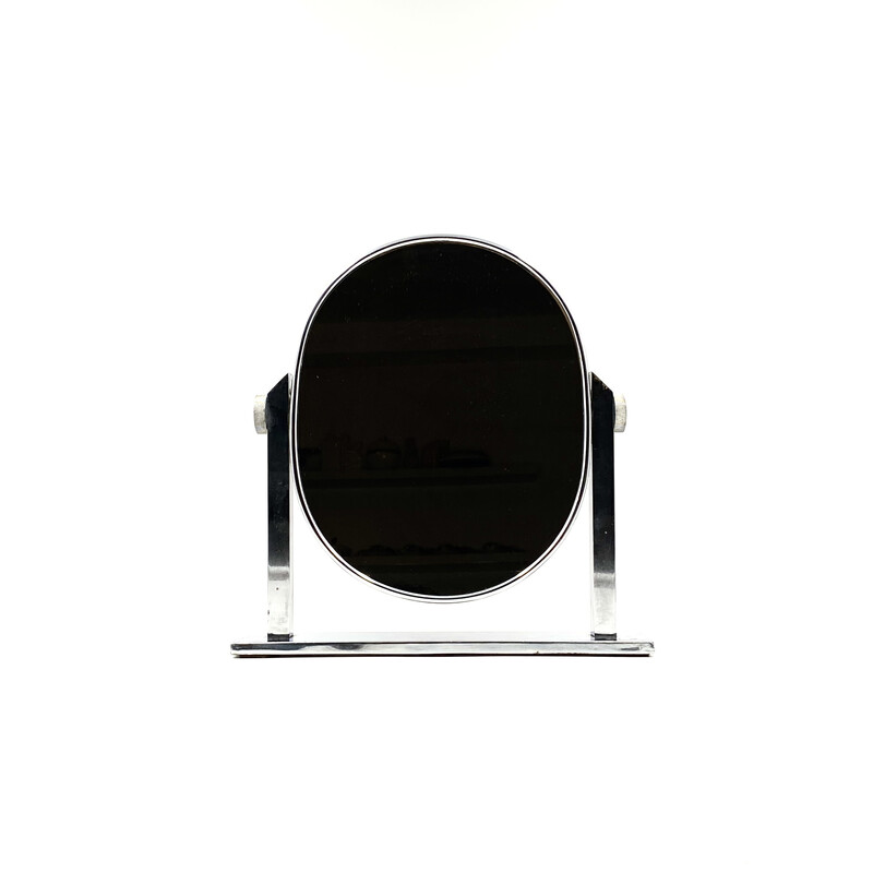 Specchio da tavolo in ottone nichelato della metà del secolo scorso, Italia 1960