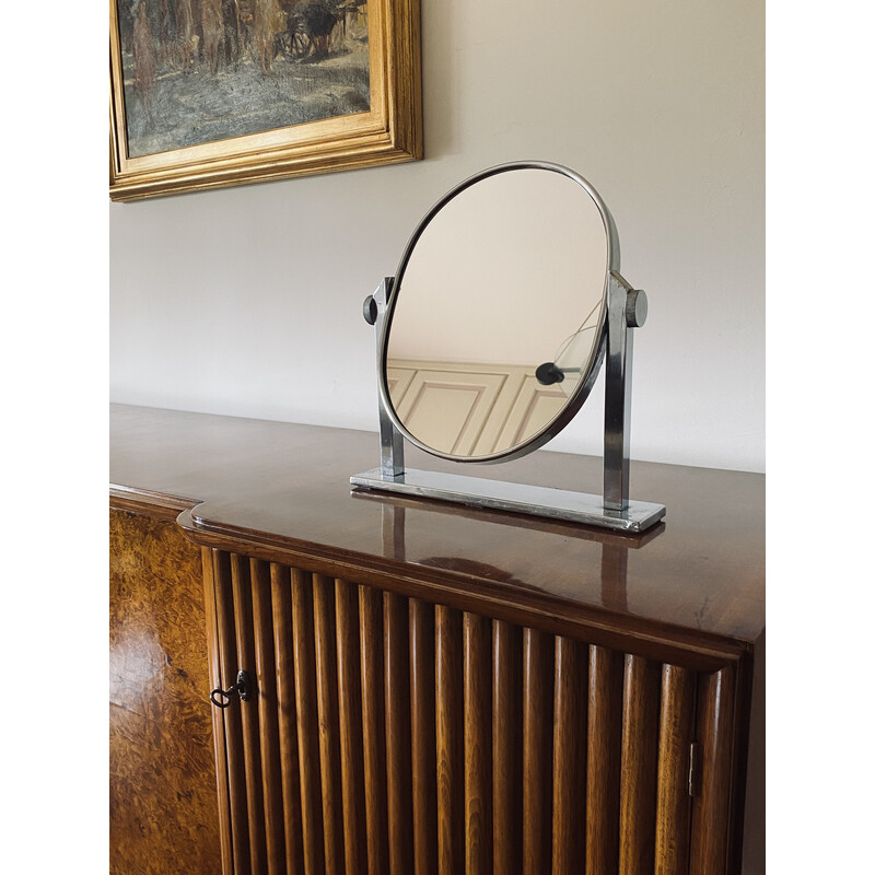 Specchio da tavolo in ottone nichelato della metà del secolo scorso, Italia 1960