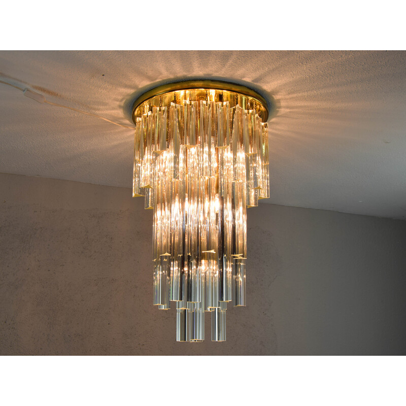 Vintage glass and brass waterfall chandelier by Venini, Italy