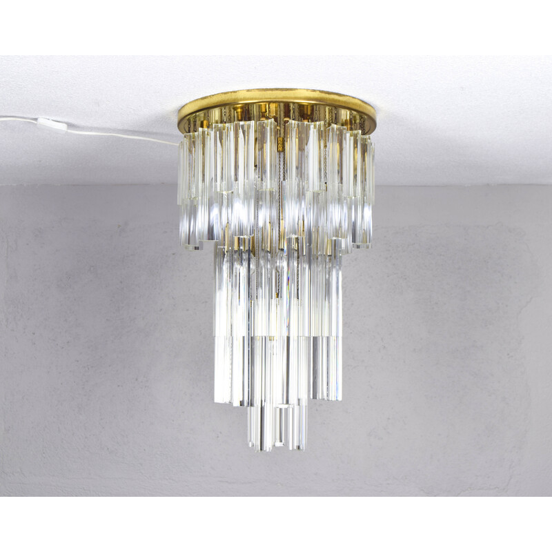 Vintage glass and brass waterfall chandelier by Venini, Italy