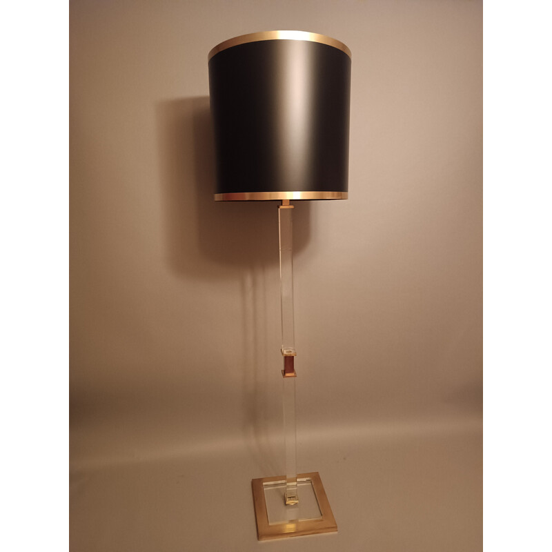 Lampadaire vintage en plexiglas et bronze, 1970-1980