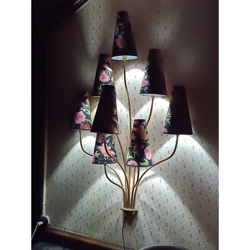 Pair of gilded copper and paper wall lamps