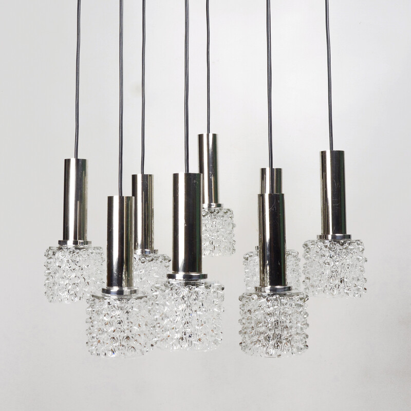 Vintage crystal glass waterfall chandelier for Wortmann and Filz, Germany 1970s