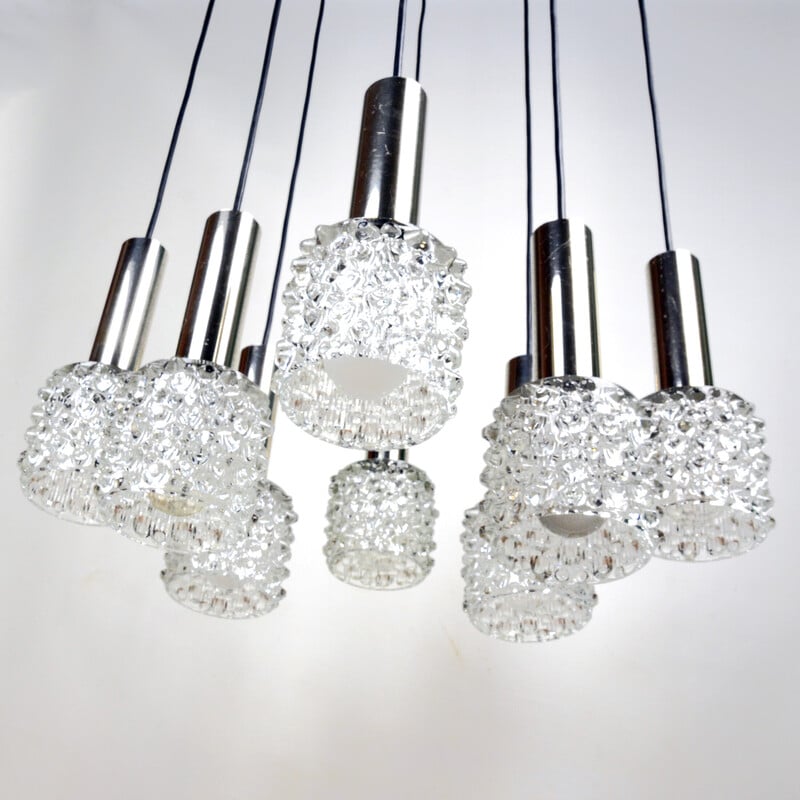 Vintage crystal glass waterfall chandelier for Wortmann and Filz, Germany 1970s