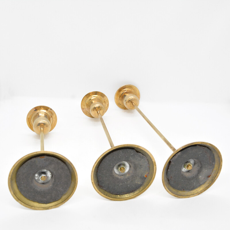 Set of 3 vintage brass candlesticks, Sweden 1970