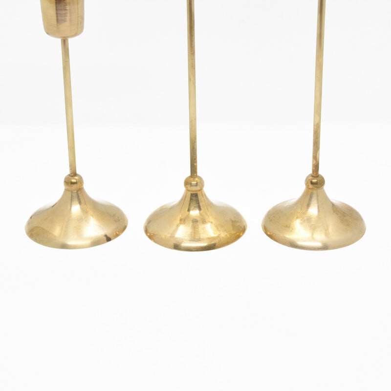 Set of 3 vintage brass candlesticks, Sweden 1970