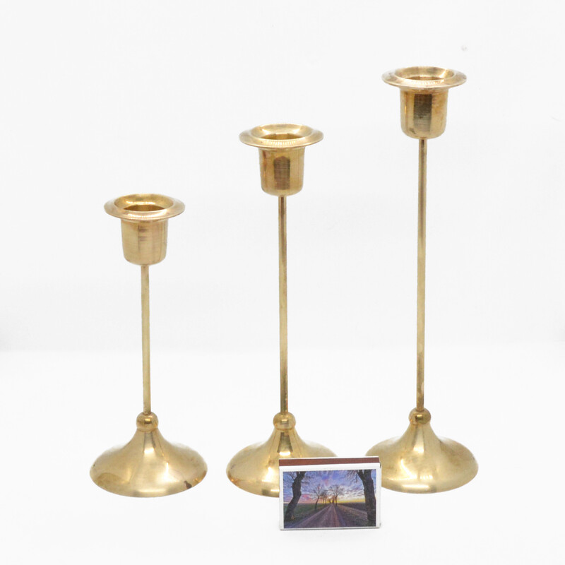 Set of 3 vintage brass candlesticks, Sweden 1970