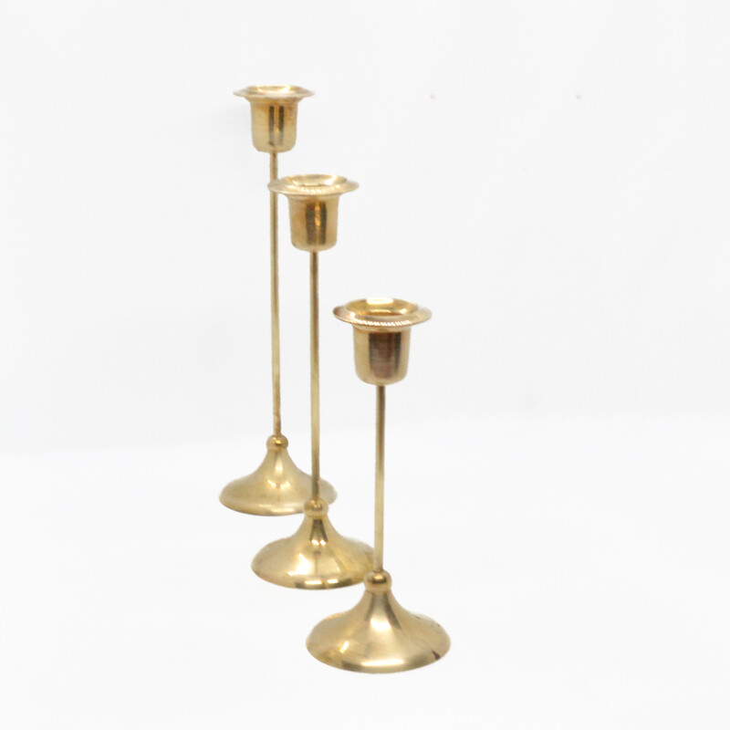 Set of 3 vintage brass candlesticks, Sweden 1970