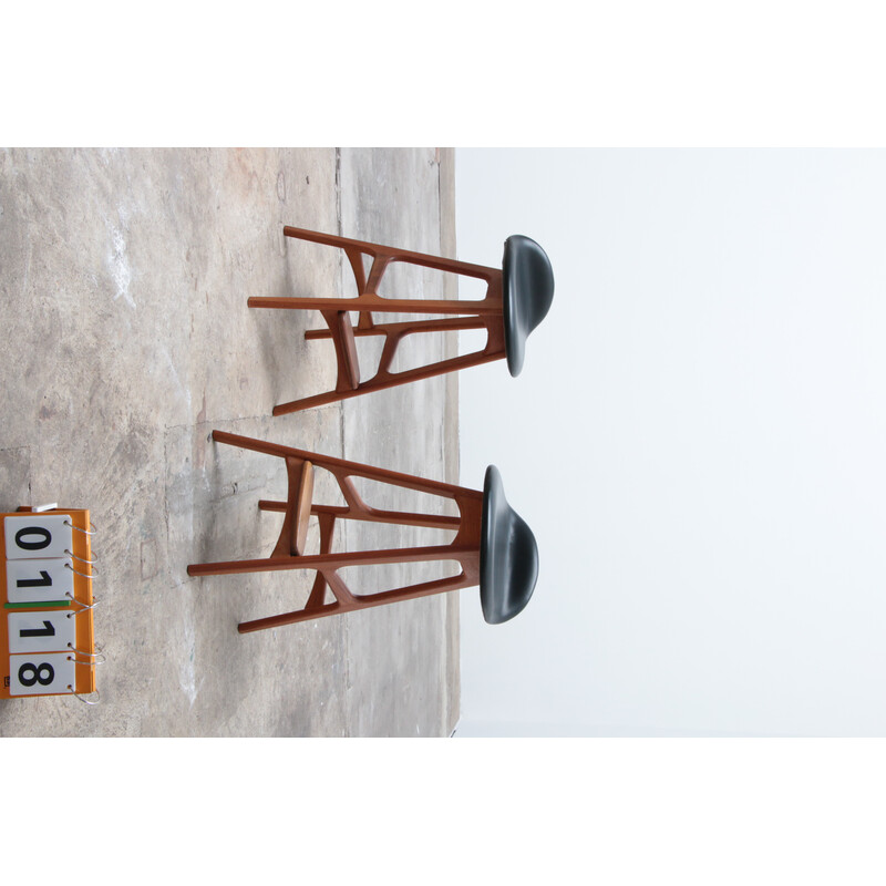 Pair of vintage teak wood bar stools by Erik Buch for O.D. Mobler, Denmark 1960s