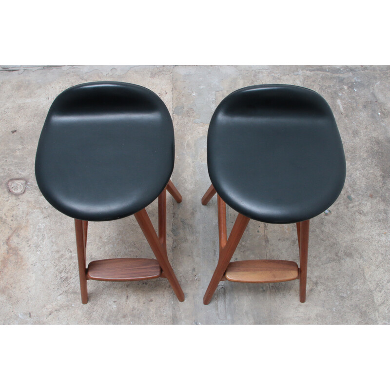 Pair of vintage teak wood bar stools by Erik Buch for O.D. Mobler, Denmark 1960s