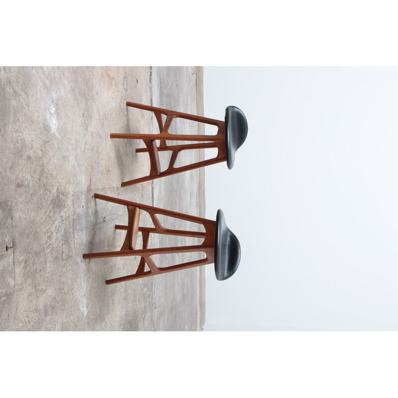 Pair of vintage teak wood bar stools by Erik Buch for O.D. Mobler, Denmark 1960s