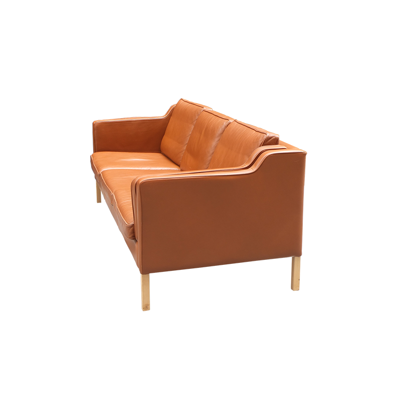 3-seater fawn leather sofa by Borg Morgensen for Stouby - 1960s