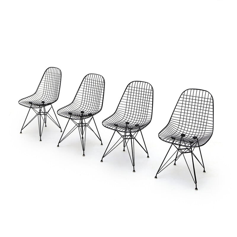 Ensemble de 4 chaises vintage "Wire Chair" par Charles et Ray Eames pour Herman Miller, 1970