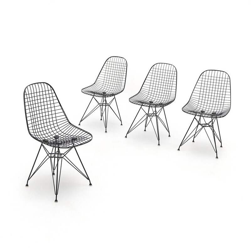 Set di 4 sedie vintage "Wire Chair" di Charles e Ray Eames per Herman Miller, anni '70