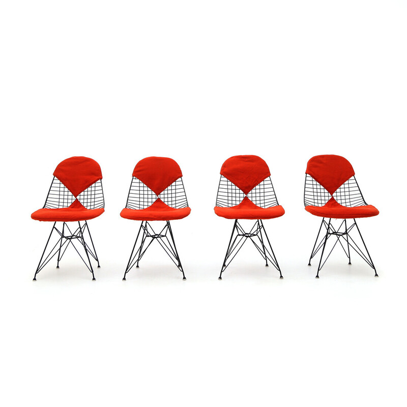 Juego de 4 sillas vintage "Wire Chair" de Charles y Ray Eames para Herman Miller, años 70