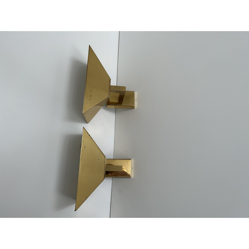 Pair of vintage wall lamps in solid brass, Germany 1980