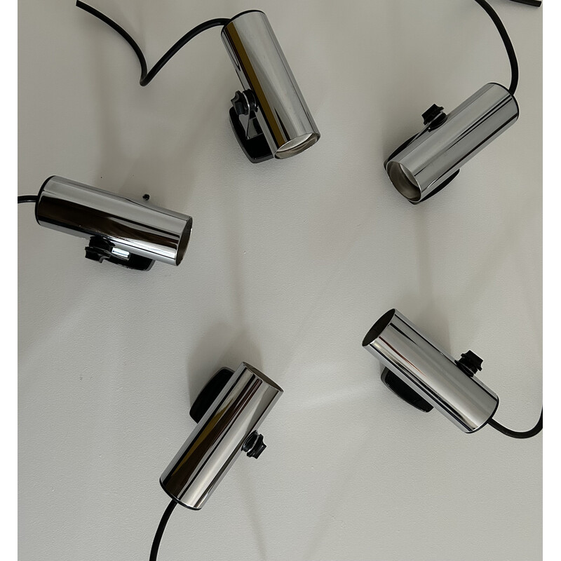 Set of 5 vintage Targetti orientable wall lamps in chrome, Italy 1970