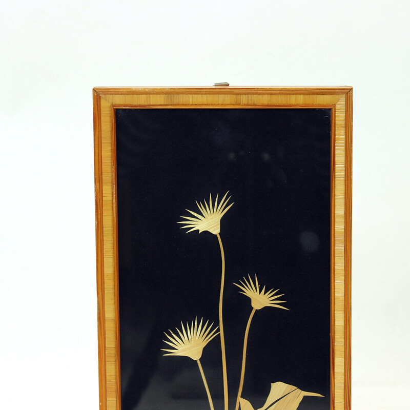 Mid century wall Art piece in straw, Czechoslovakia 1960s