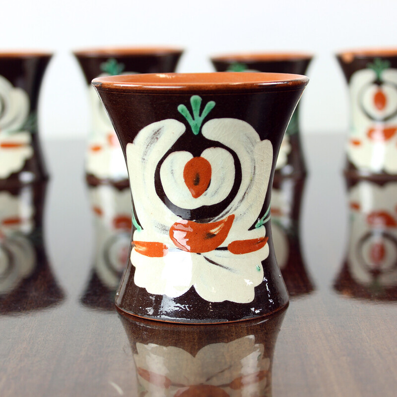 Set of 6 vintage handmade cups, Czechoslovakia 1950s