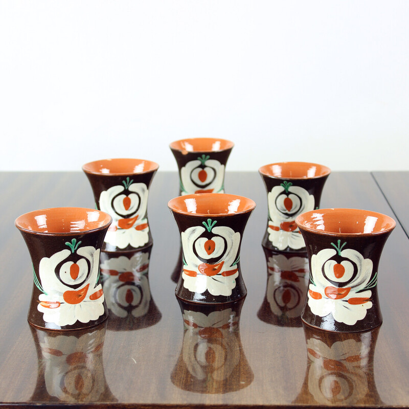 Set of 6 vintage handmade cups, Czechoslovakia 1950s