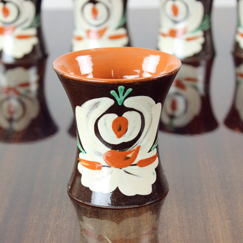 Set of 6 vintage handmade cups, Czechoslovakia 1950s