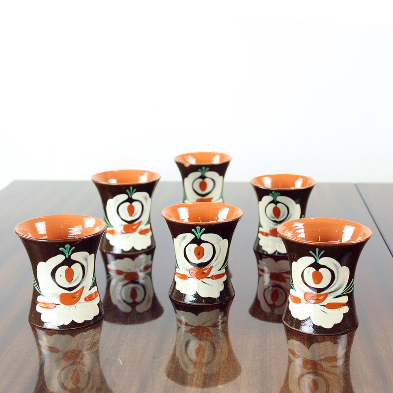 Set of 6 vintage handmade cups, Czechoslovakia 1950s