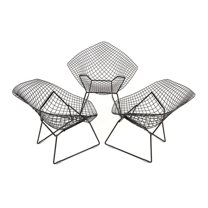 Set of 3 vintage Diamond chairs by Harry Bertoia for Knoll International, 1970s