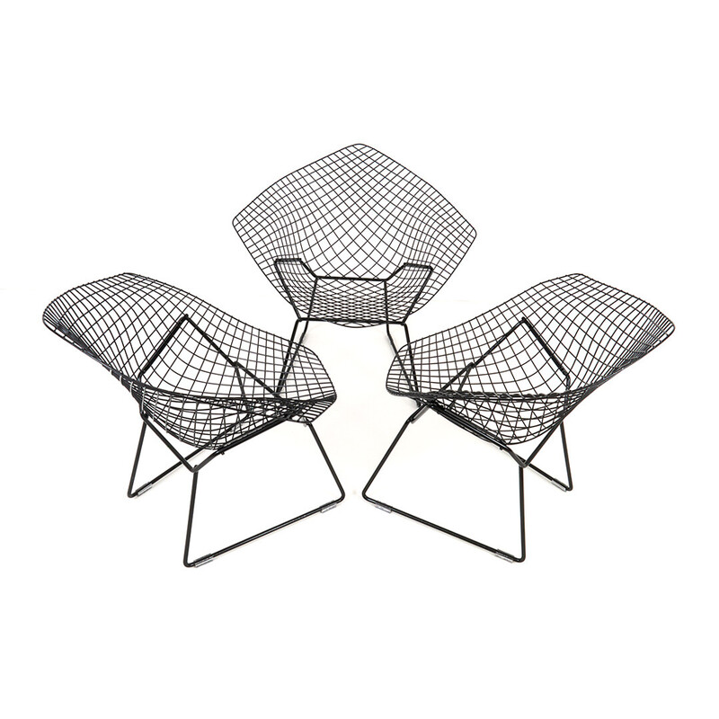 Set of 3 vintage Diamond chairs by Harry Bertoia for Knoll International, 1970s