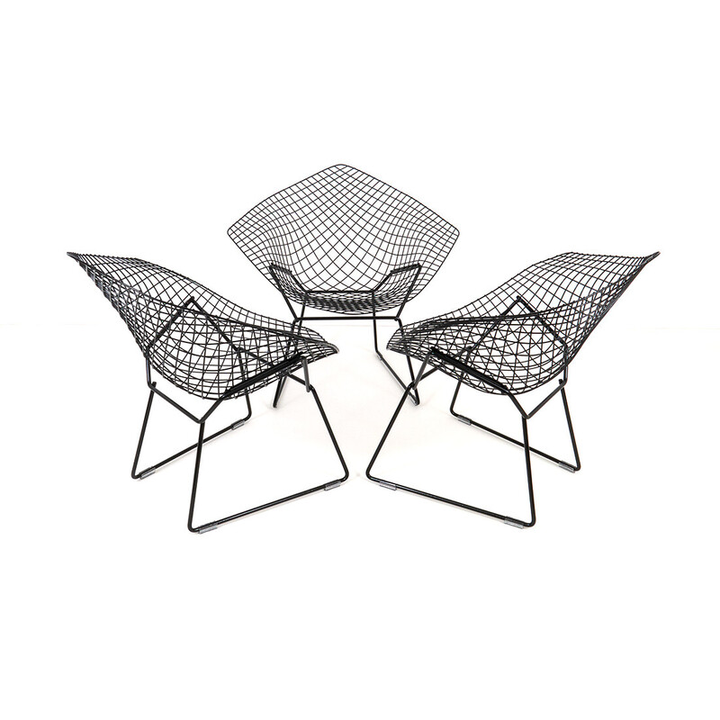 Juego de 3 sillas Diamond vintage de Harry Bertoia para Knoll International, años 70