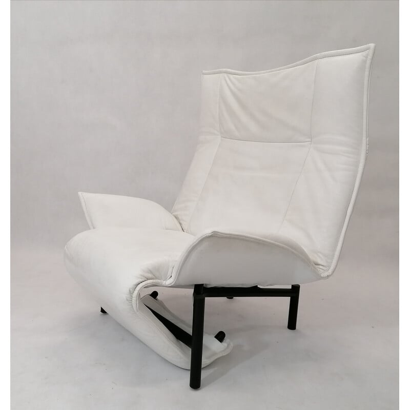 Fauteuil lounge vintage Veranda en cuir blanc par Vico Magistretti pour Cassina