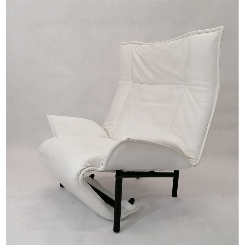 Vintage Veranda lounge stoel in wit leer door Vico Magistretti voor Cassina