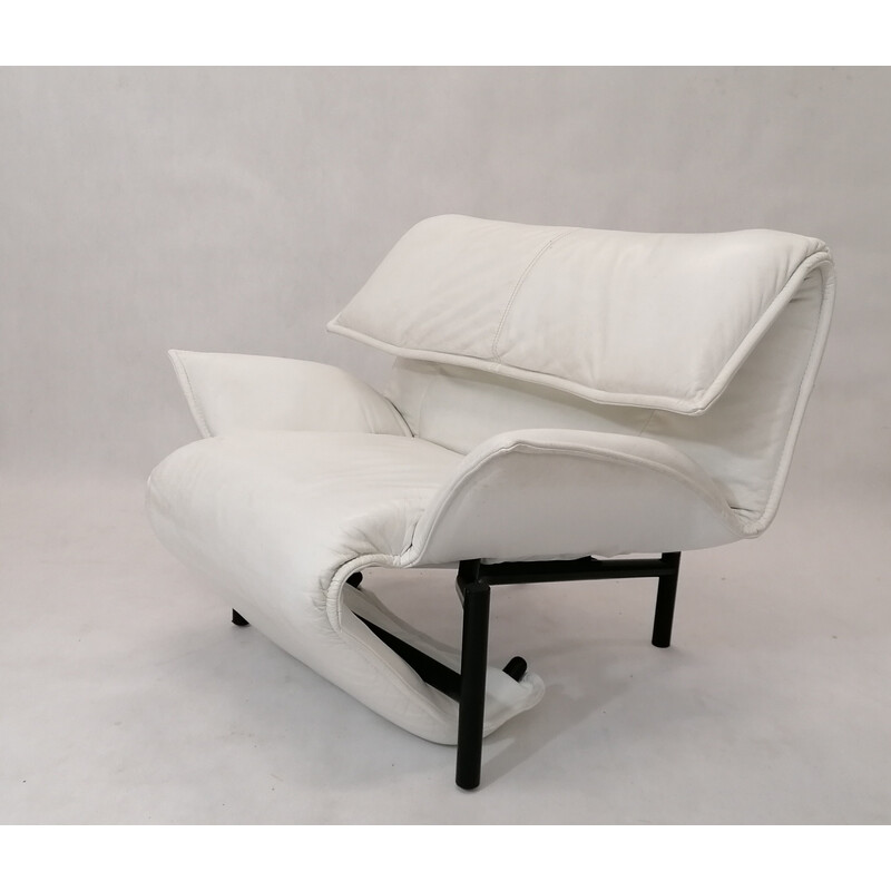 Fauteuil lounge vintage Veranda en cuir blanc par Vico Magistretti pour Cassina