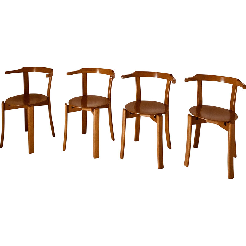 Set of 4 vintage chairs in solid beechwood and bentwood, Italy 1970