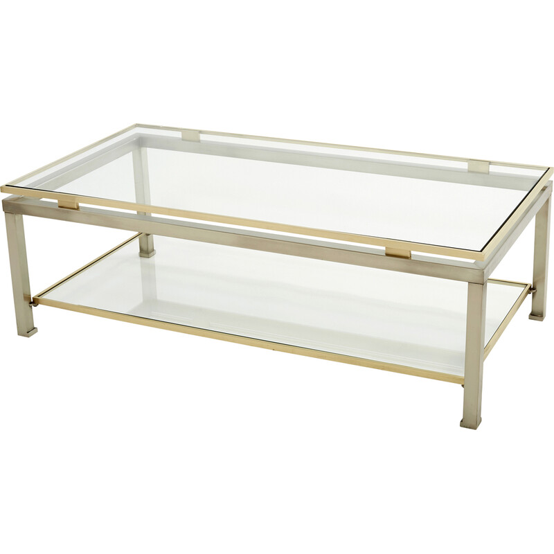 Vintage steel and brass coffee table by Guy Lefèvre for Maison Jansen, 1970