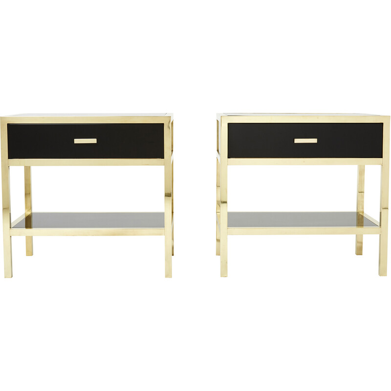 Pair of vintage night stands in lacquer and brass by Michel Pigneres, 1970