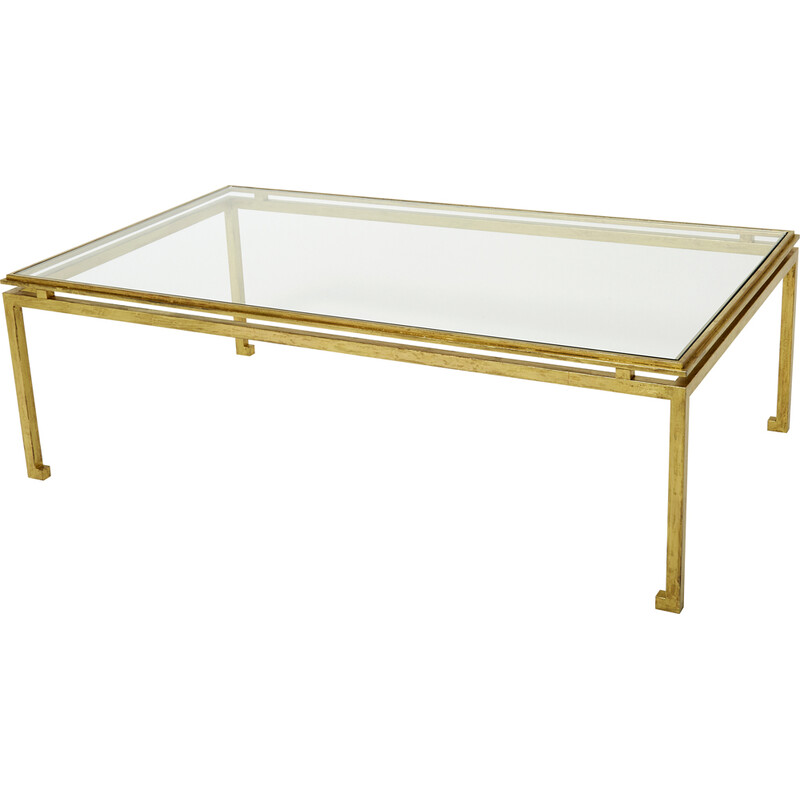 Vintage wrought iron and glass coffee table by Maison Ramsay, 1950