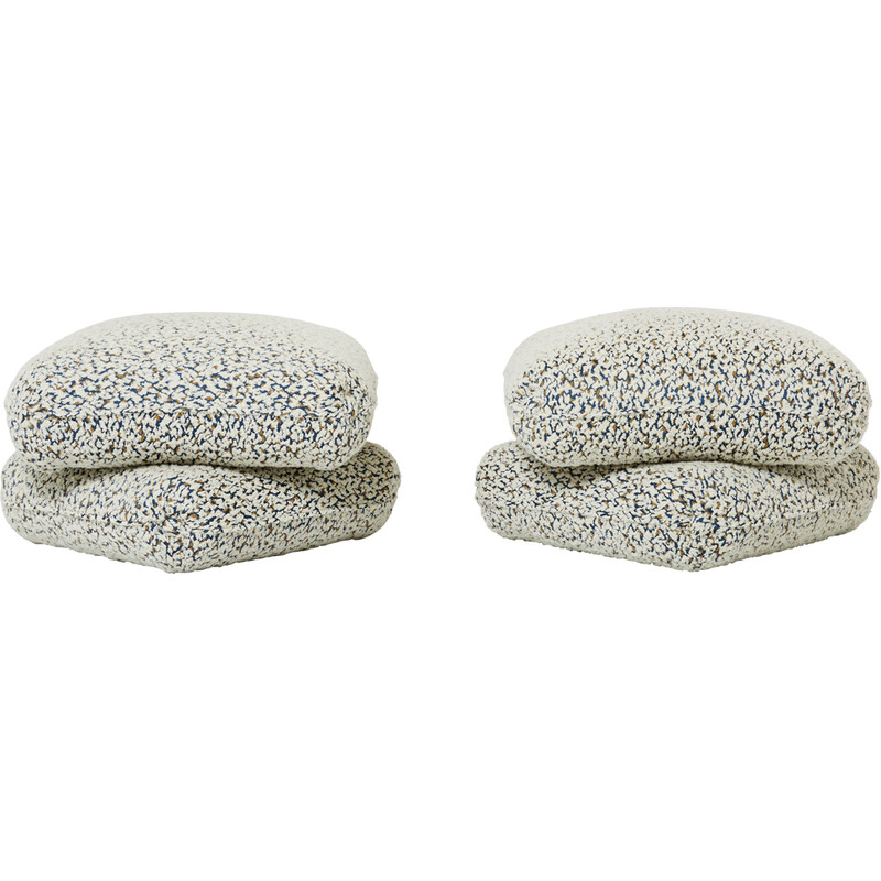 Pair of vintage poufs in virgin wool and alpaca with curls by Jacques Charpentier for Jansen, 1970