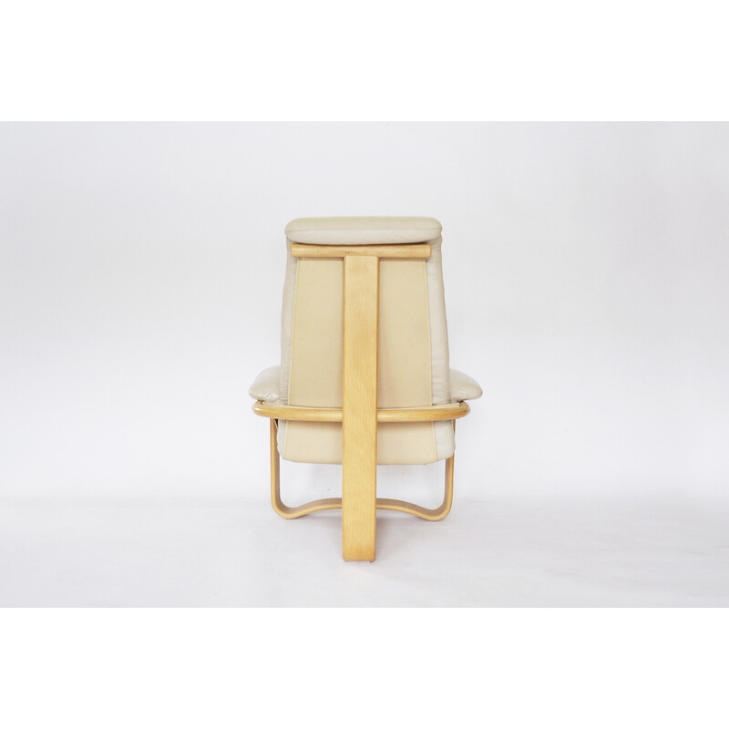 Vintage Manta beige leather lounge chair by Ingmar Relling for Westnofa, Norway 1970