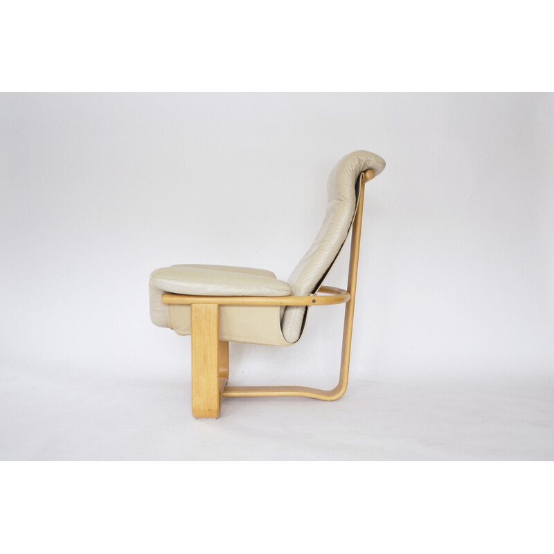 Cadeira de couro Vintage Manta beige por Ingmar Relling para Westnofa, Noruega 1970