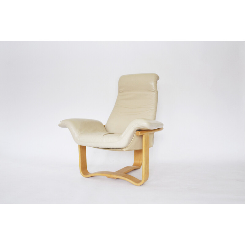Cadeira de couro Vintage Manta beige por Ingmar Relling para Westnofa, Noruega 1970