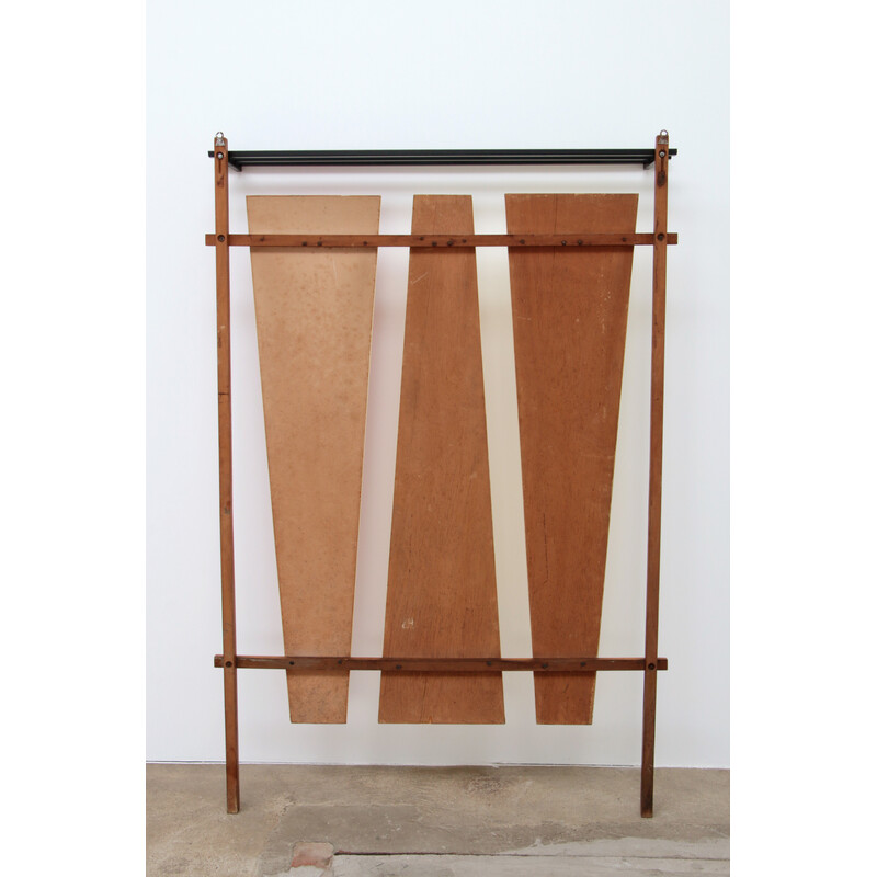 Vintage wood and metal wall coat rack, Italy 1960s