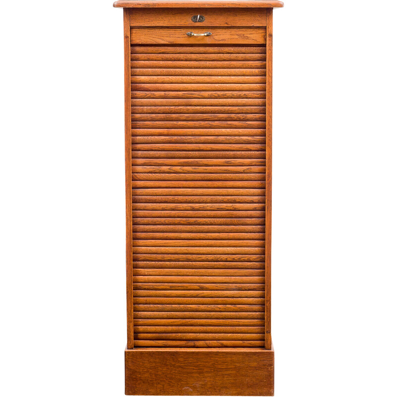 Vintage roller shutter cabinet in solid oakwood, 1940s