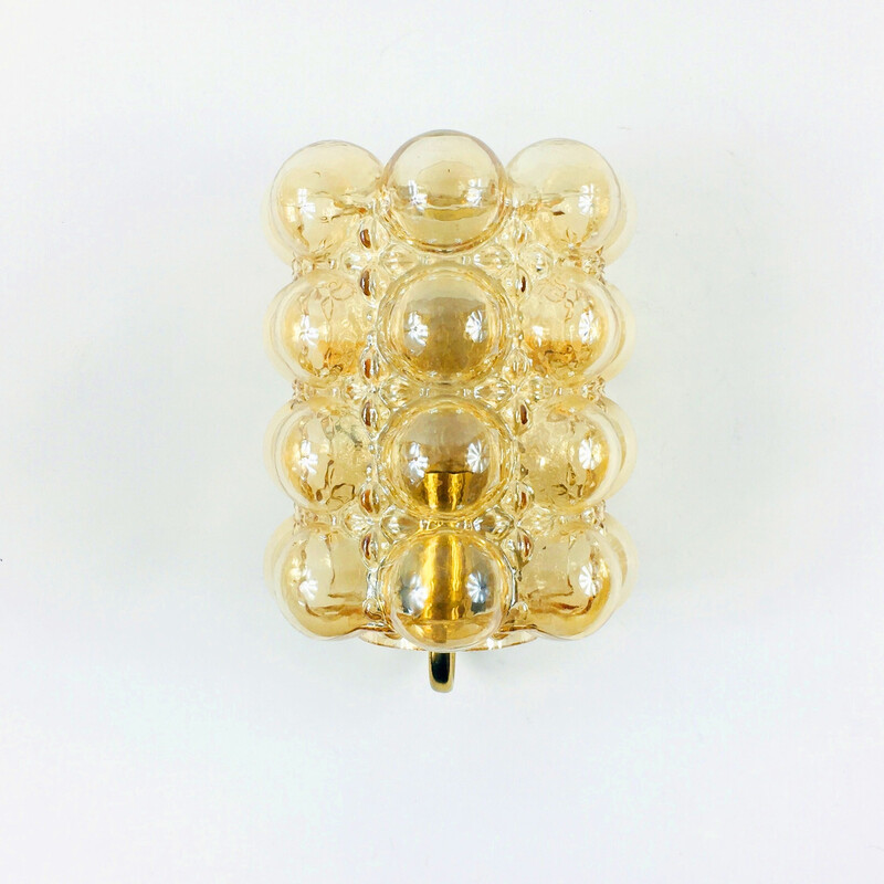 Vintage wall lamp in amber bubbled glass and brass by Helena Tynell for Limburg, Germany 1960