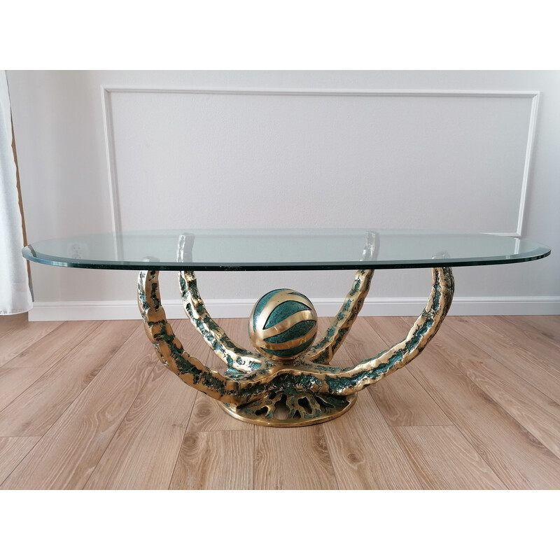 Table basse vintage en verre par Henri Fernandez, France 1972