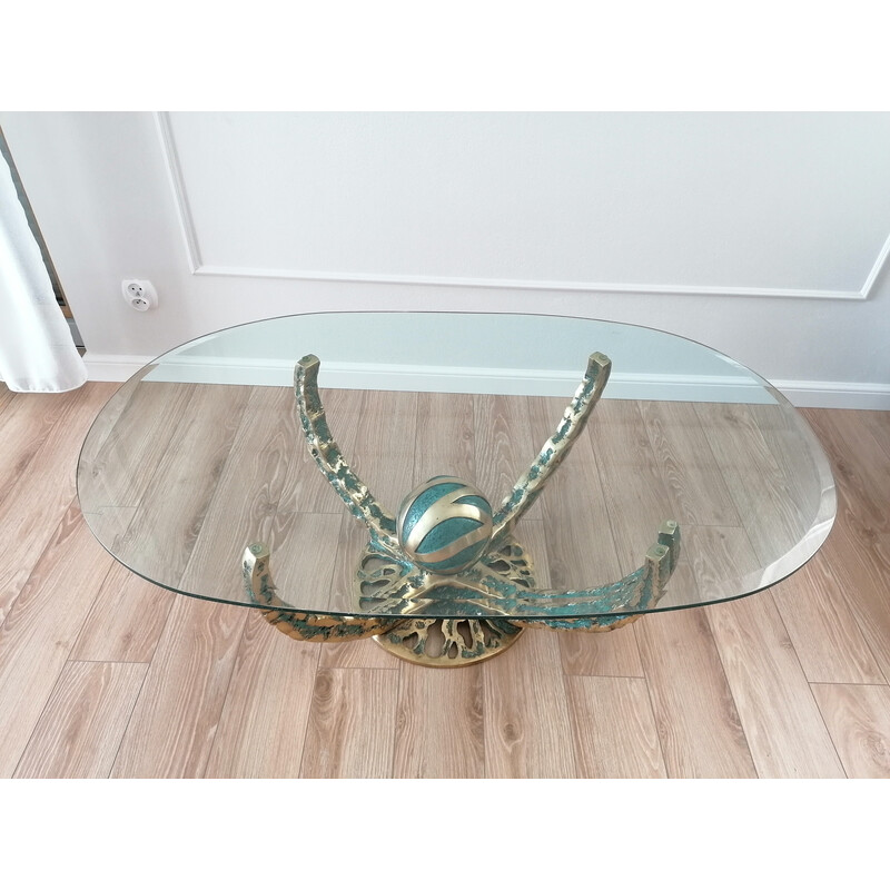 Vintage glass coffee table by Henri Fernandez, France 1972