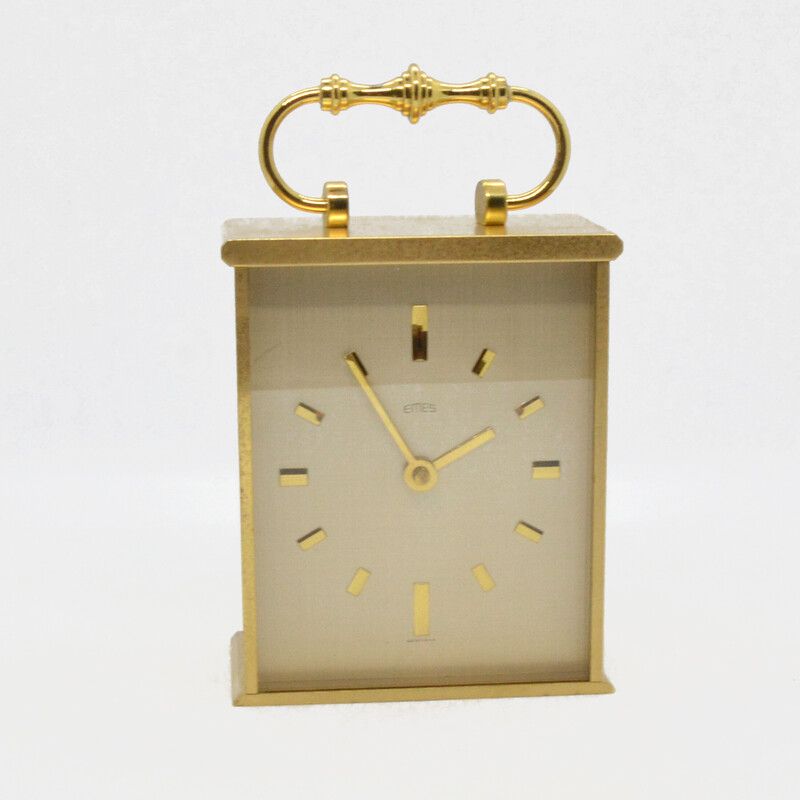 Vintage hollywood regency brass travel clock by Emes, Germany 1970s